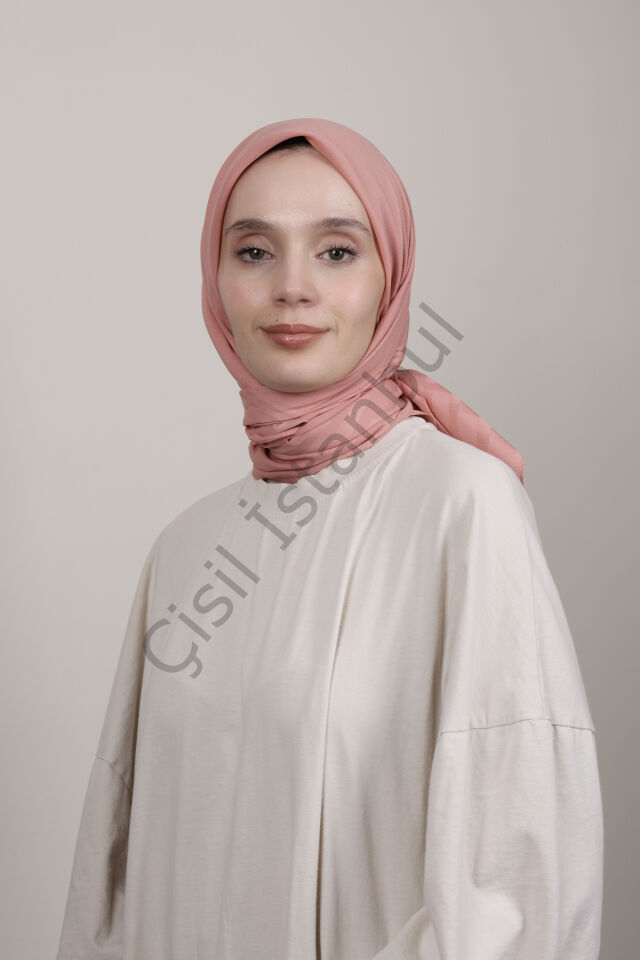 Bordürlü Şifon Eşarp G-49.1 Gül Pembesi