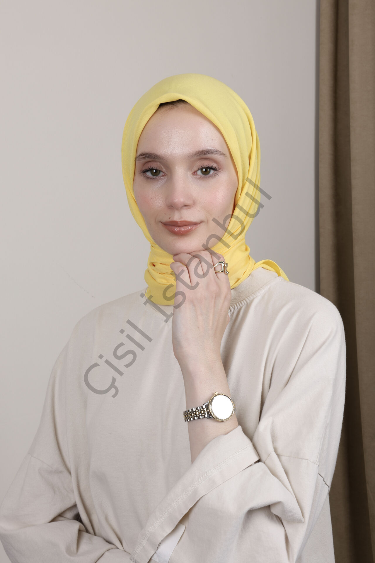 Bordürlü Şifon Eşarp G-49.1 Sarı