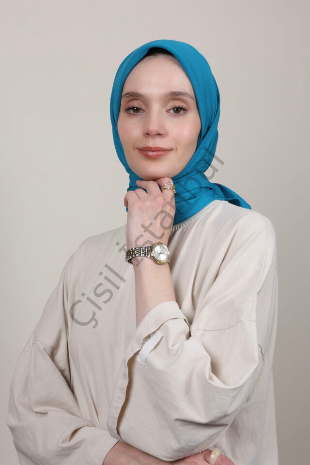 Bordürlü Şifon Eşarp G-49.1 Turkuaz Mavi