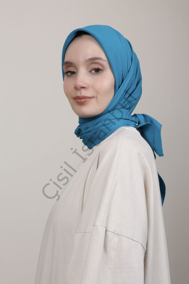 Bordürlü Şifon Eşarp G-49.1 Turkuaz Mavi