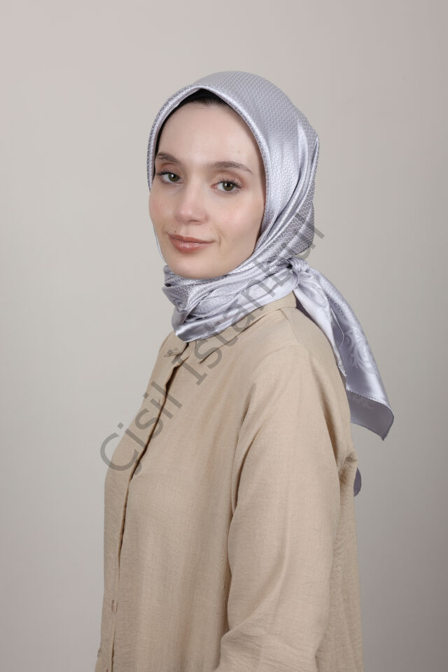 Desenli Jakarlı Eşarp G-73.1 Gri Lila