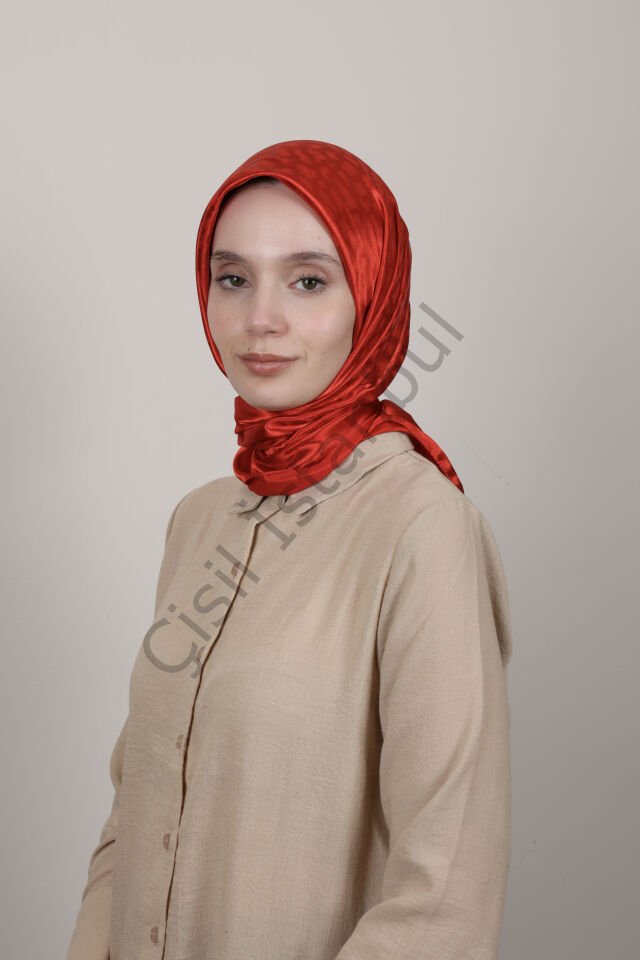Desenli Jakarlı Eşarp G-73.1 Kırmızı