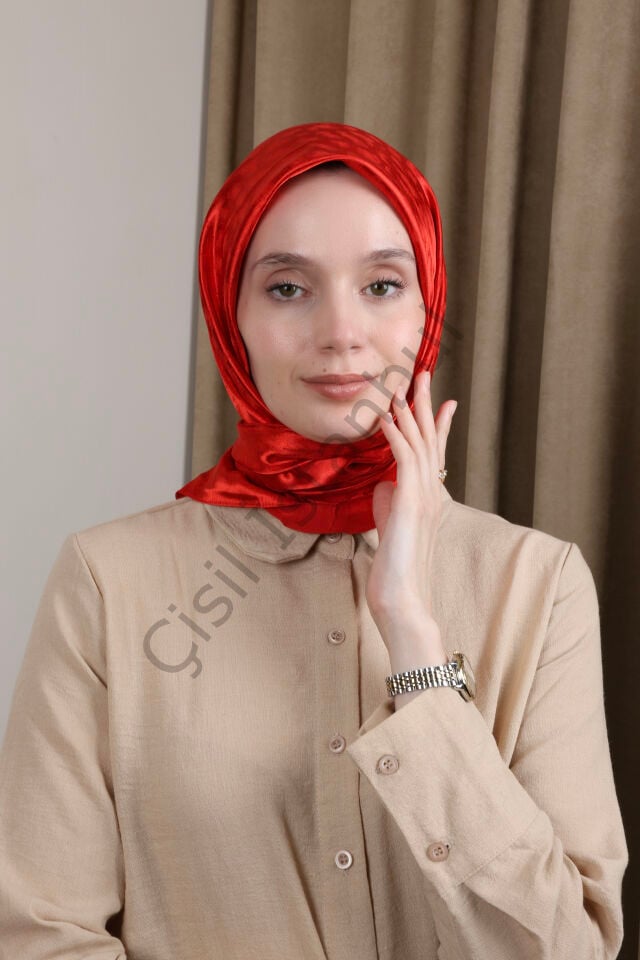 Desenli Jakarlı Eşarp G-73.1 Kırmızı