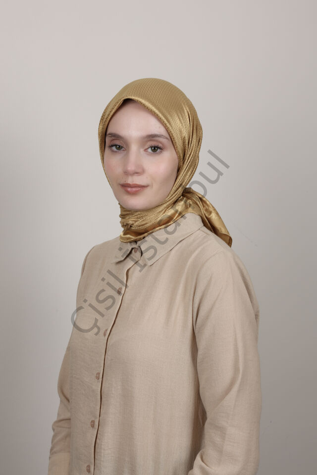 Desenli Jakarlı Eşarp G-73.1 Kum Beji