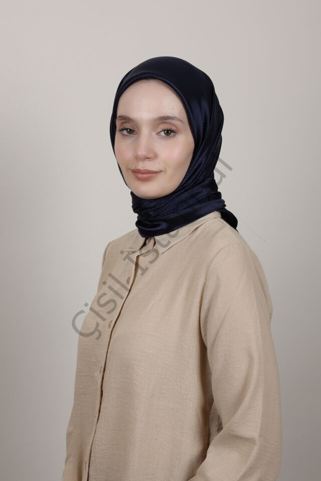 Desenli Jakarlı Eşarp G-73.1 Lacivert