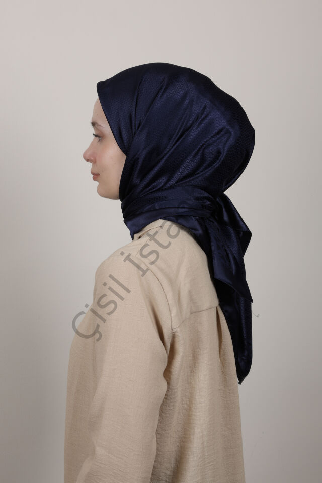 Desenli Jakarlı Eşarp G-73.1 Lacivert