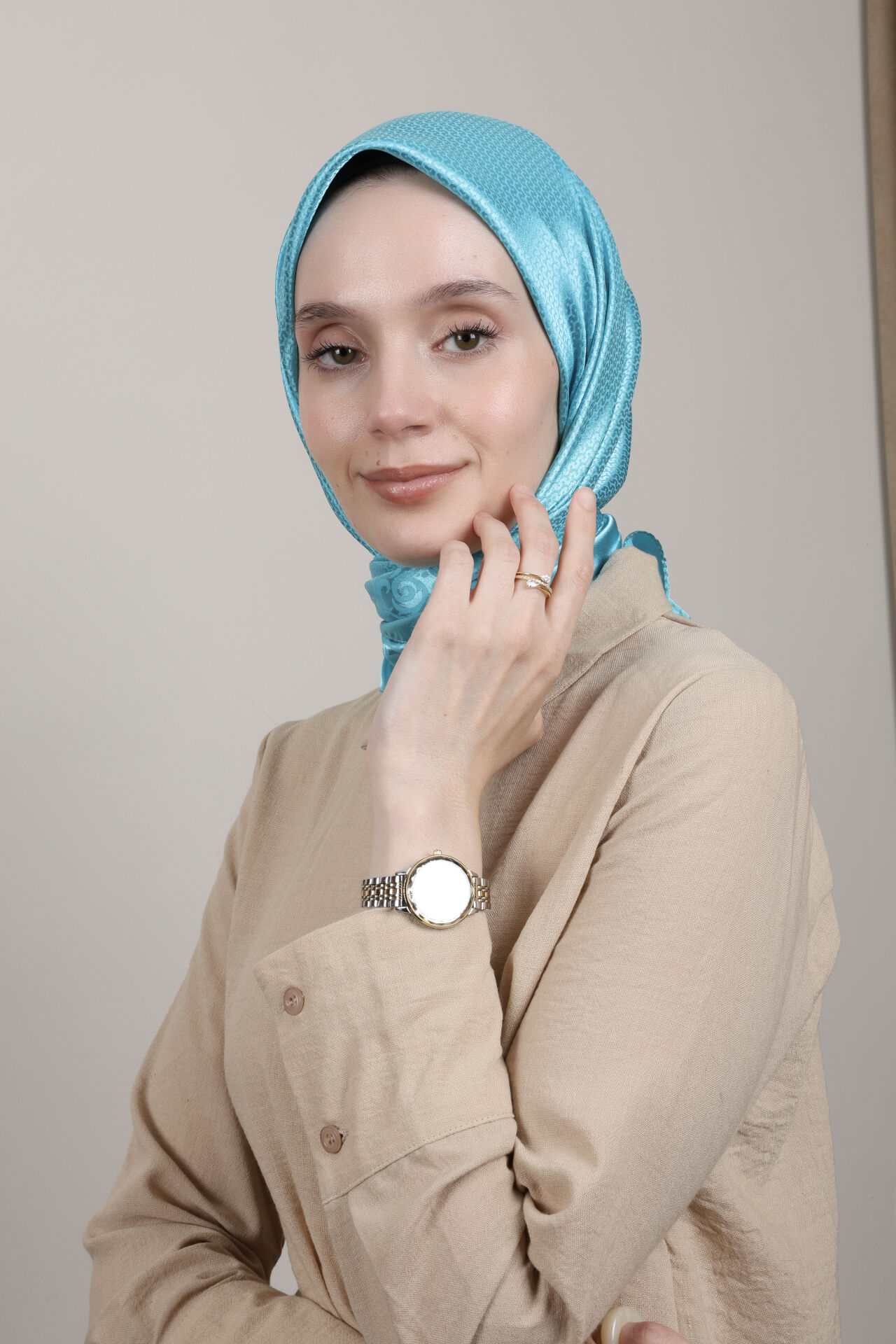 Desenli Jakarlı Eşarp G-73.1 Turkuaz
