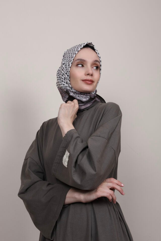 Desenli Kaşmir Eşarp G-80 Koyu Kahverengi