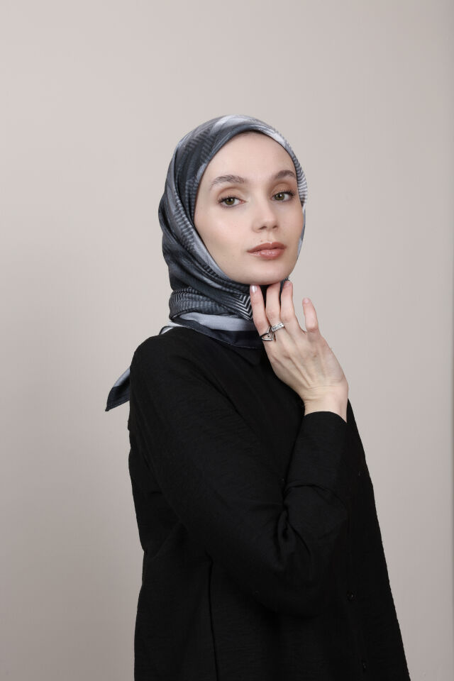 Desenli Kaşmir Eşarp G-80 Siyah Beyaz
