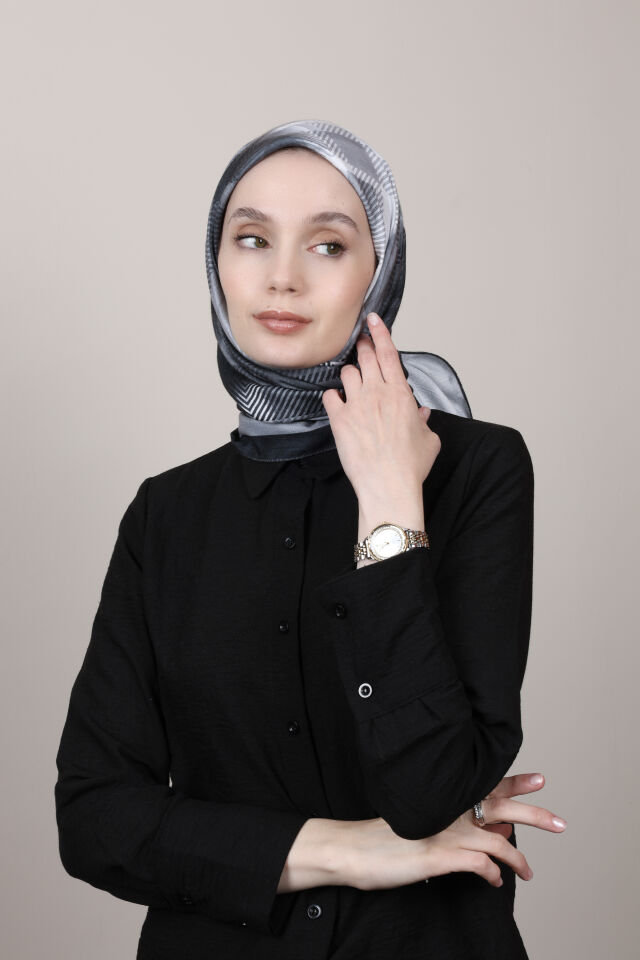 Desenli Kaşmir Eşarp G-80 Siyah Beyaz