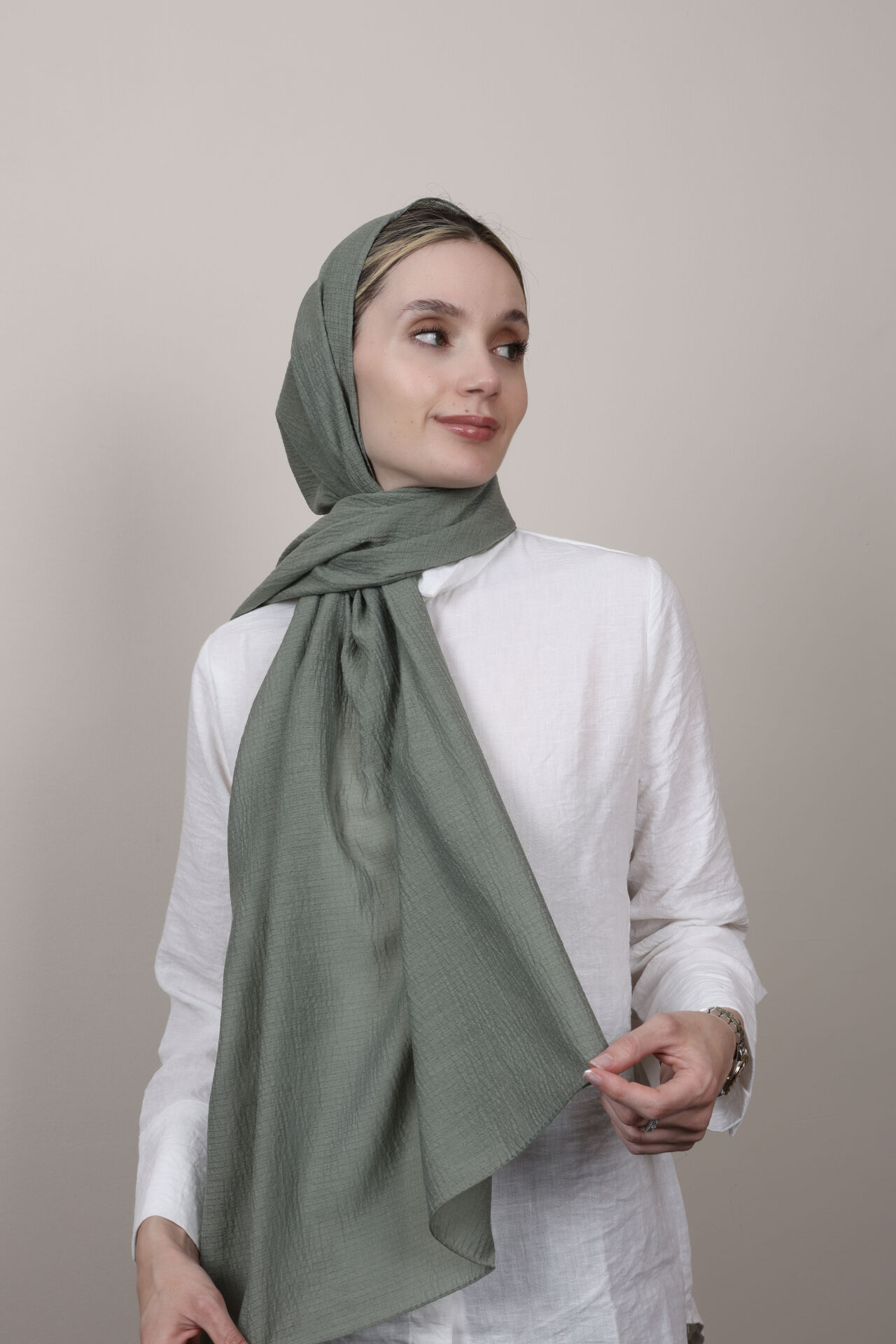 Crispy Krep Şal N-37 Haki Gri