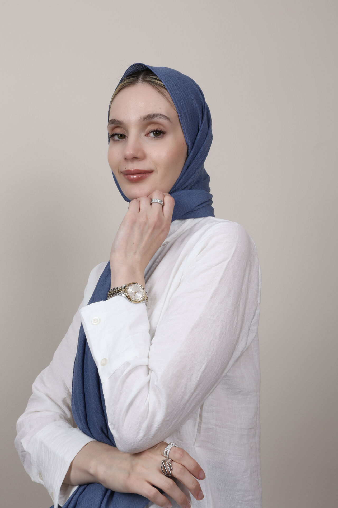 Crispy Krep Şal N-37 İndigo Mavi