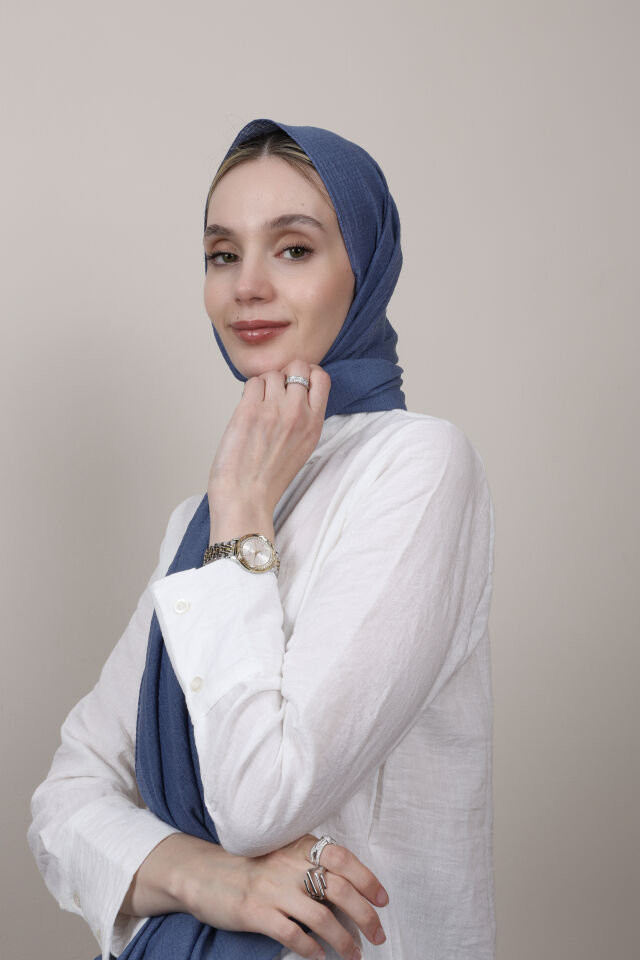 Crispy Krep Şal N-37 İndigo Mavi
