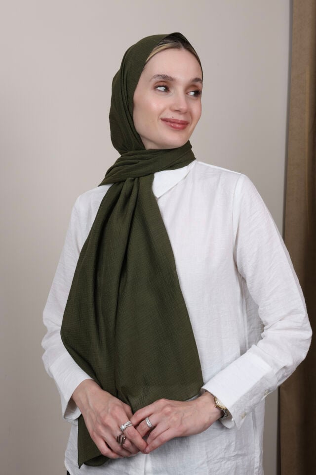 Crispy Krep Şal N-37 Koyu Haki Yeşili