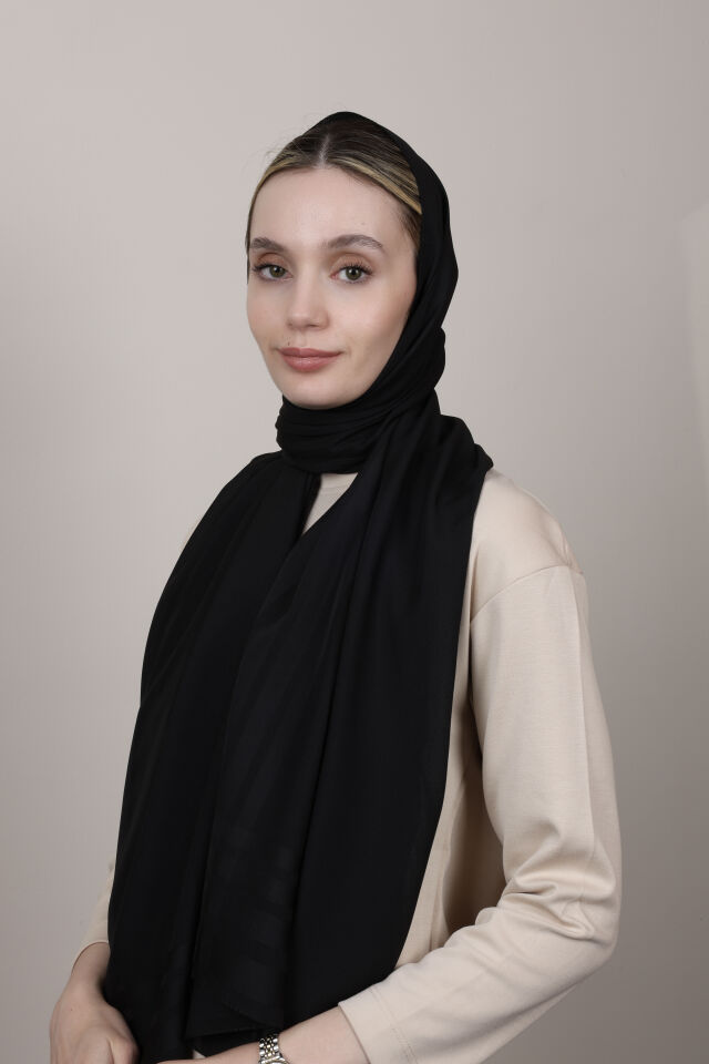 Bordürlü Şifon Şal N-49.1 Siyah