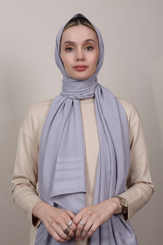 Bordürlü Şifon Şal N-49.1 Gri Lila