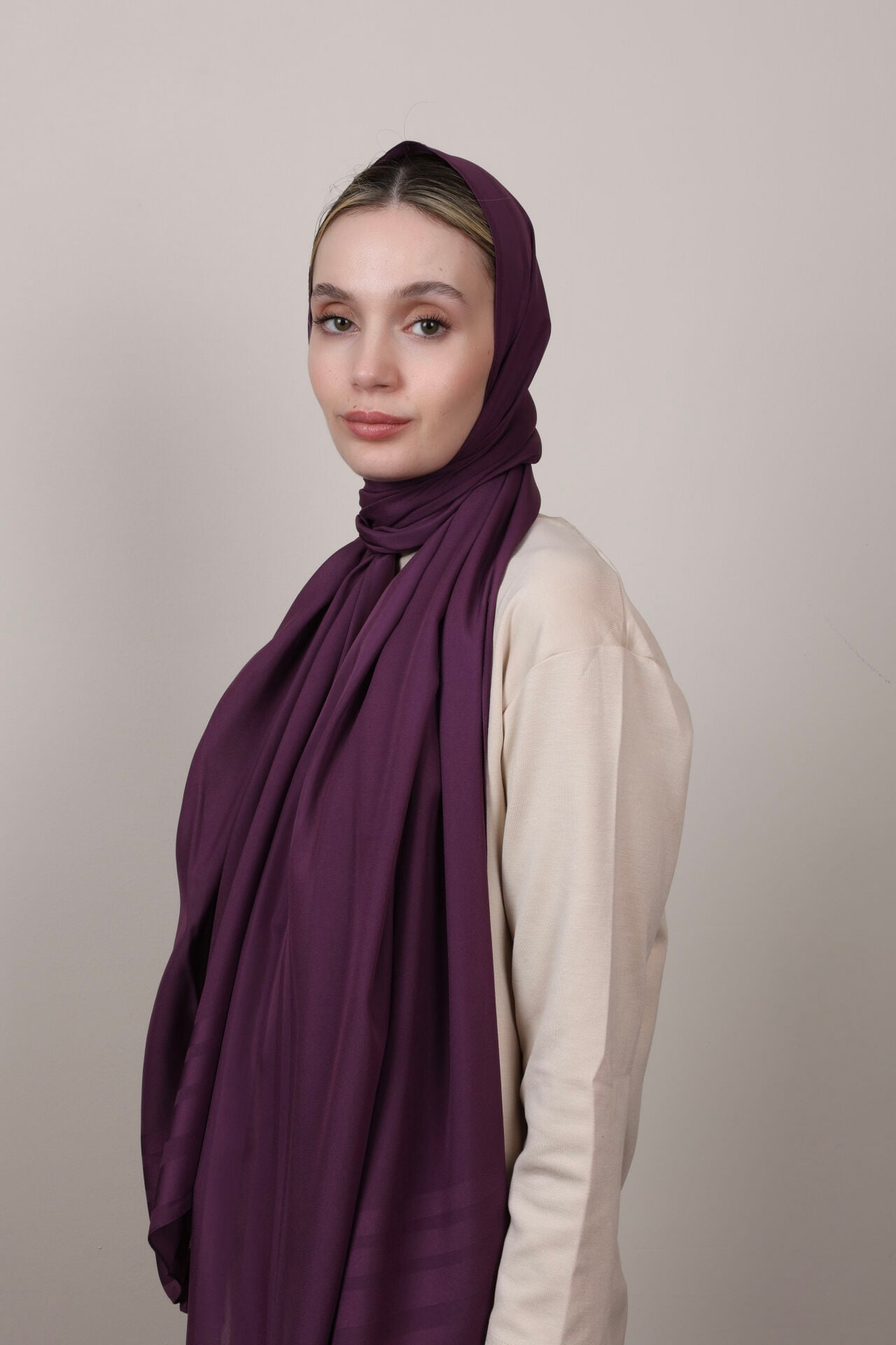 Bordürlü Şifon Şal N-49.1 Koyu Mürdüm