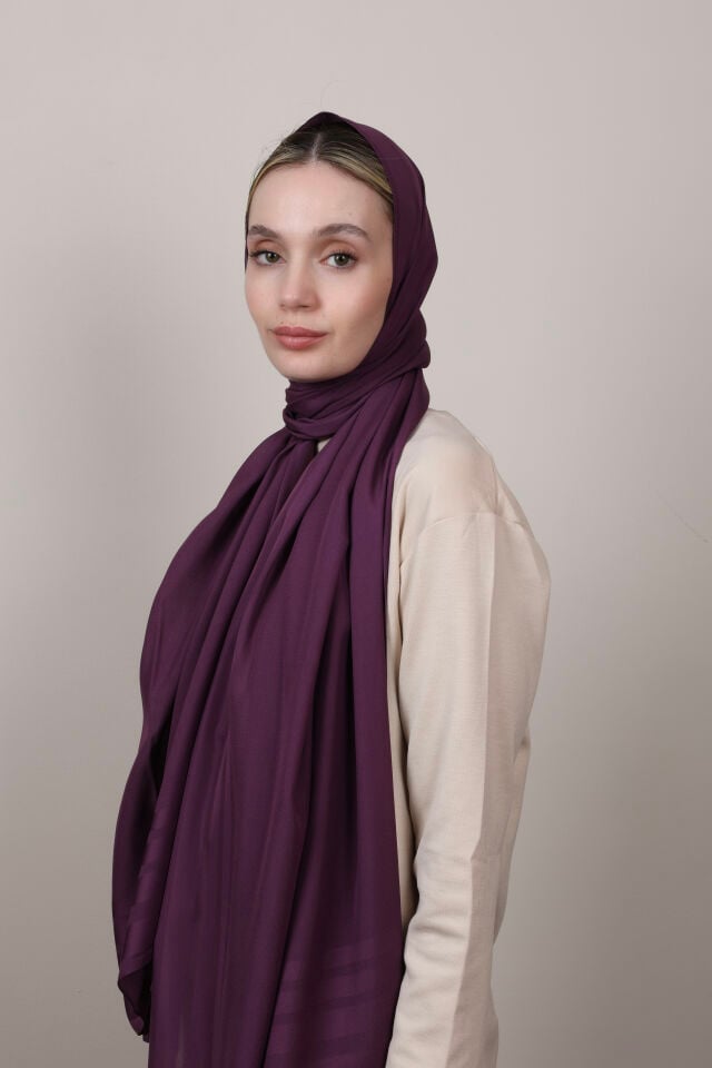 Bordürlü Şifon Şal N-49.1 Koyu Mürdüm