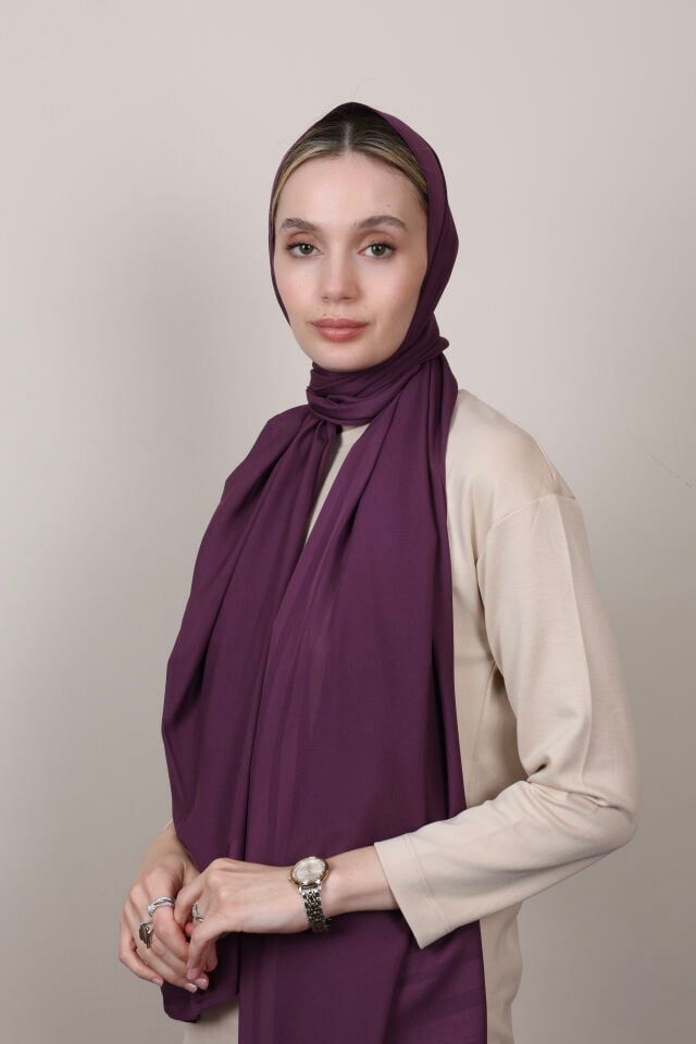 Bordürlü Şifon Şal N-49.1 Koyu Mürdüm