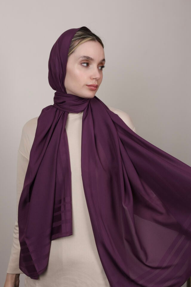 Bordürlü Şifon Şal N-49.1 Koyu Mürdüm