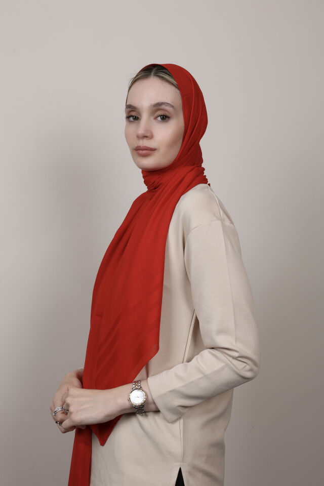 Bordürlü Şifon Şal N-49.1 Kırmızı