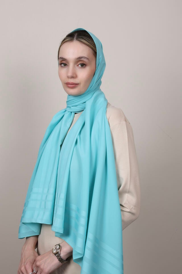 Bordürlü Şifon Şal N-49.1 Bebe Mavisi