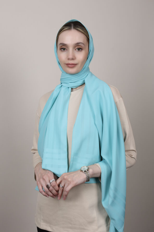 Bordürlü Şifon Şal N-49.1 Bebe Mavisi