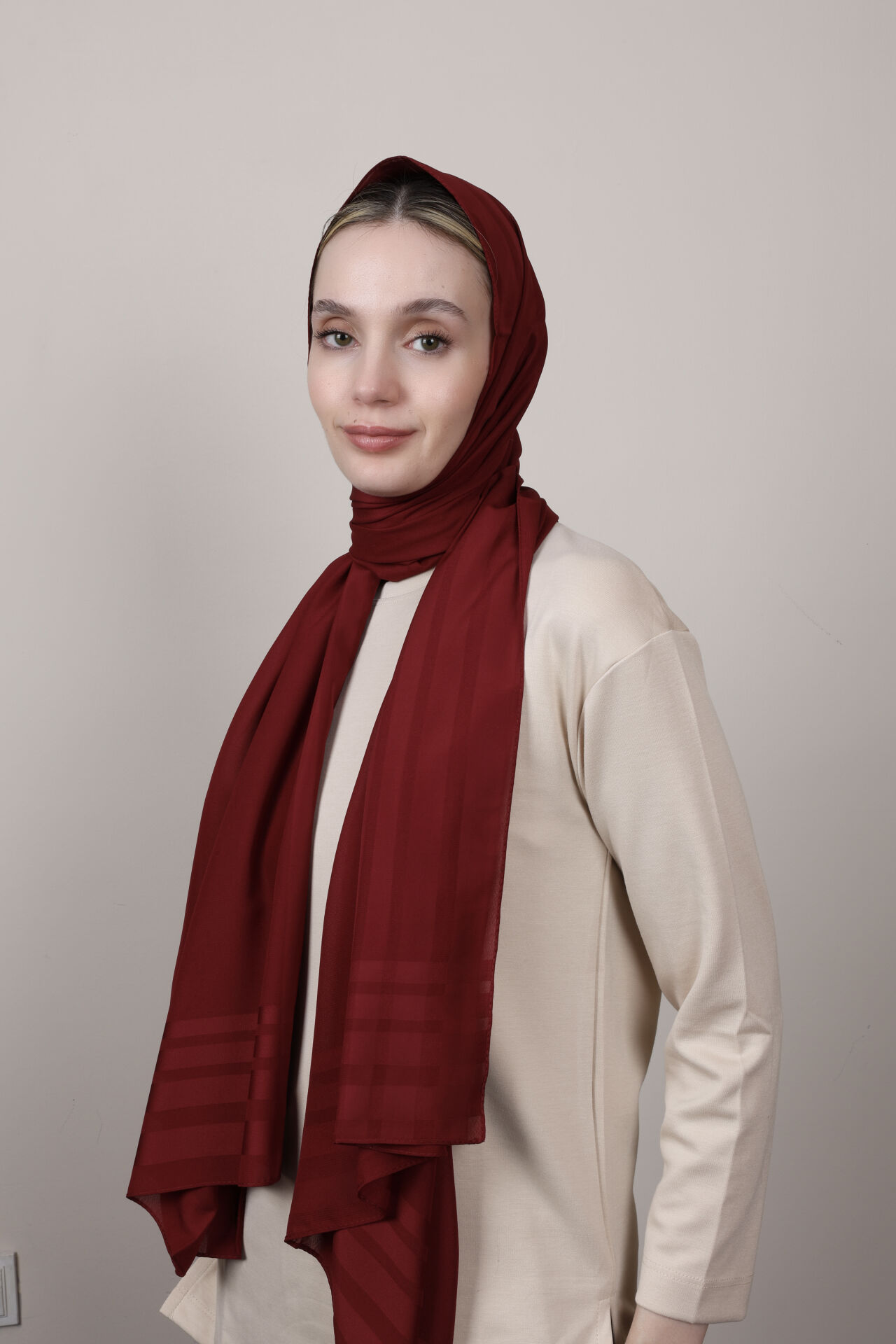 Bordürlü Şifon Şal N-49.1 Koyu Bordo
