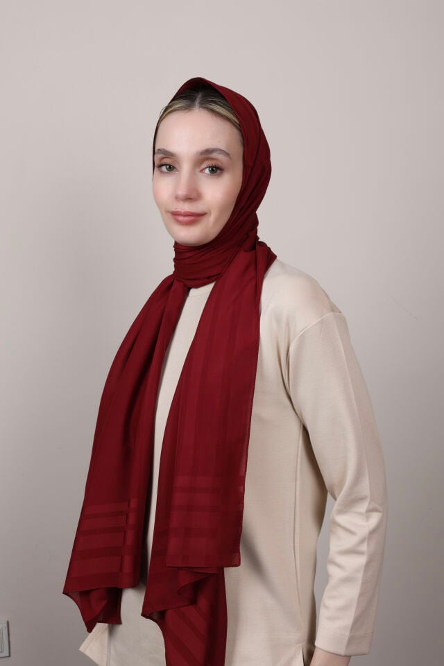 Bordürlü Şifon Şal N-49.1 Koyu Bordo