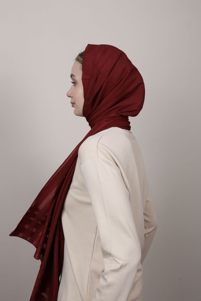 Bordürlü Şifon Şal N-49.1 Koyu Bordo