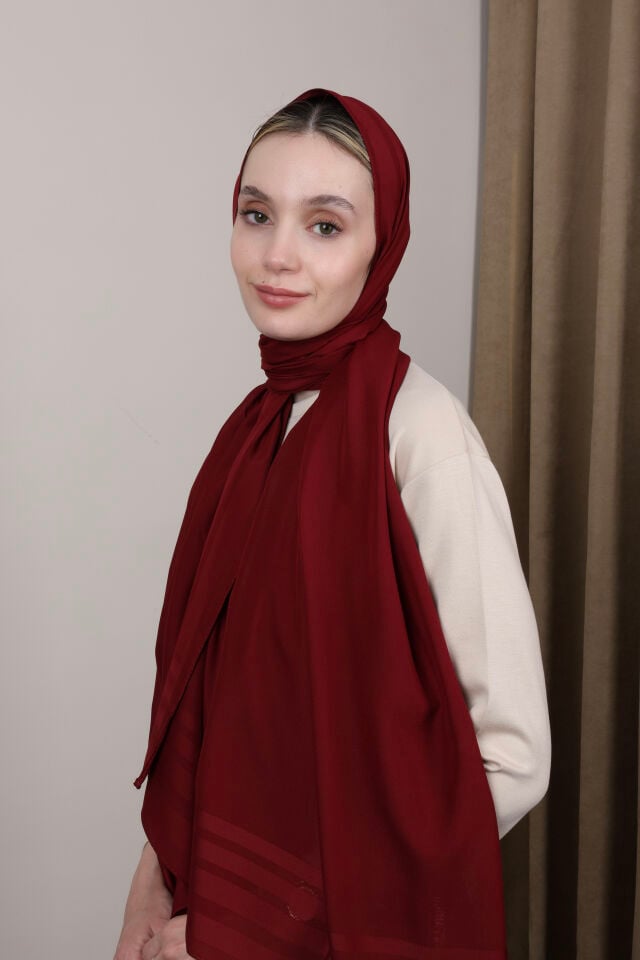 Bordürlü Şifon Şal N-49.1 Koyu Bordo