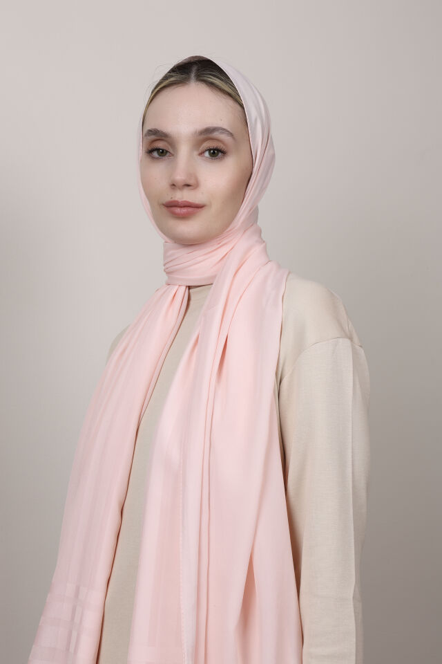 Bordürlü Şifon Şal N-49.1 Toz Pembe