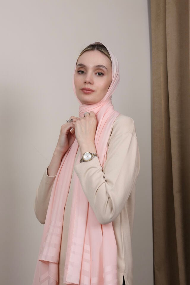 Bordürlü Şifon Şal N-49.1 Toz Pembe