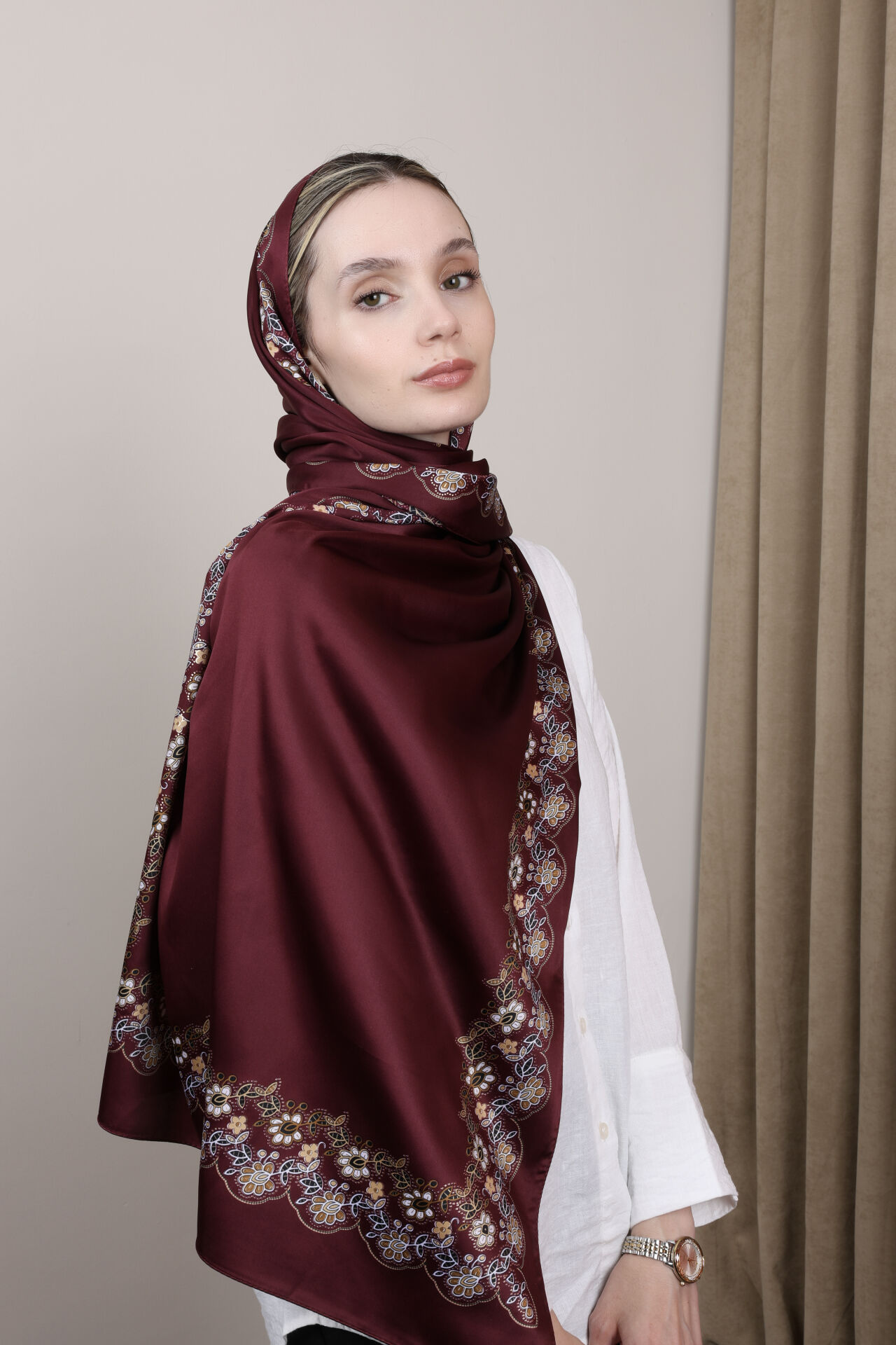 Varaklı Ethol Şal Desenli N-50 Bordo