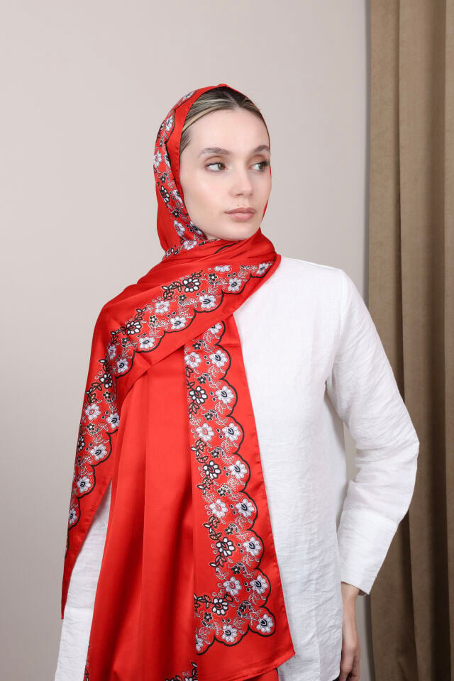 Varaklı Ethol Şal Desenli N-50 Kırmızı