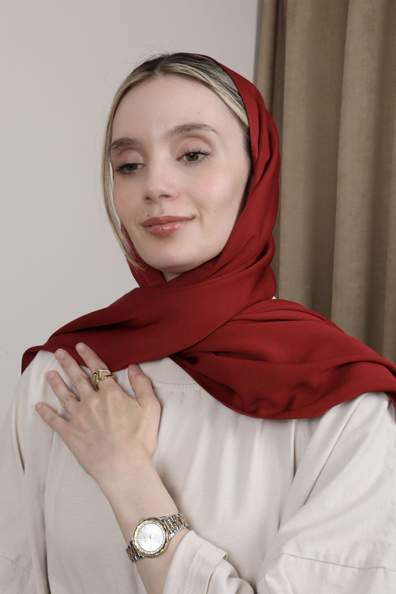 Düz Renkli Rayon Şal N-50.1 Bordo