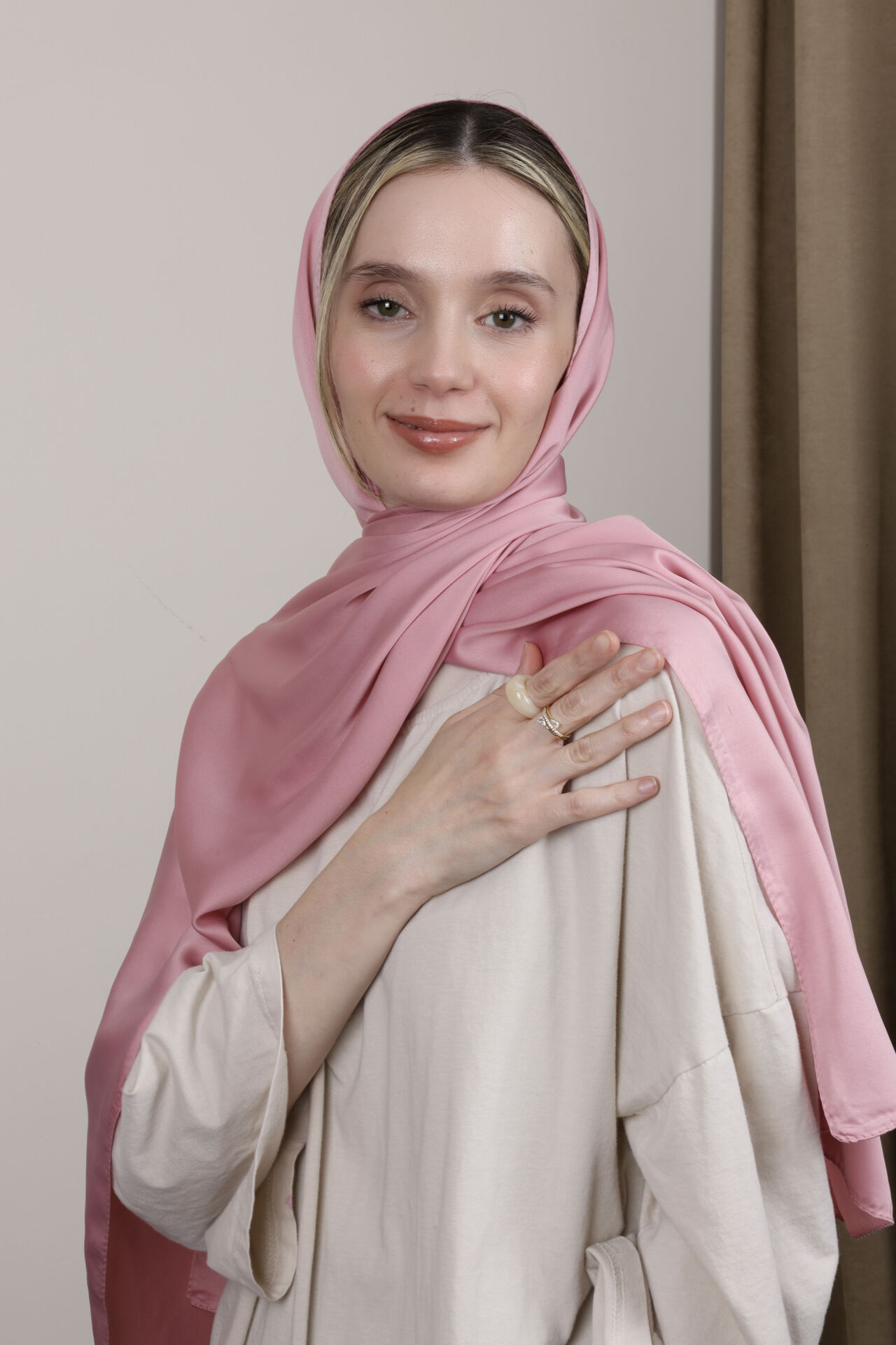 Düz Renkli Rayon Şal N-50.1 Pudra Gül