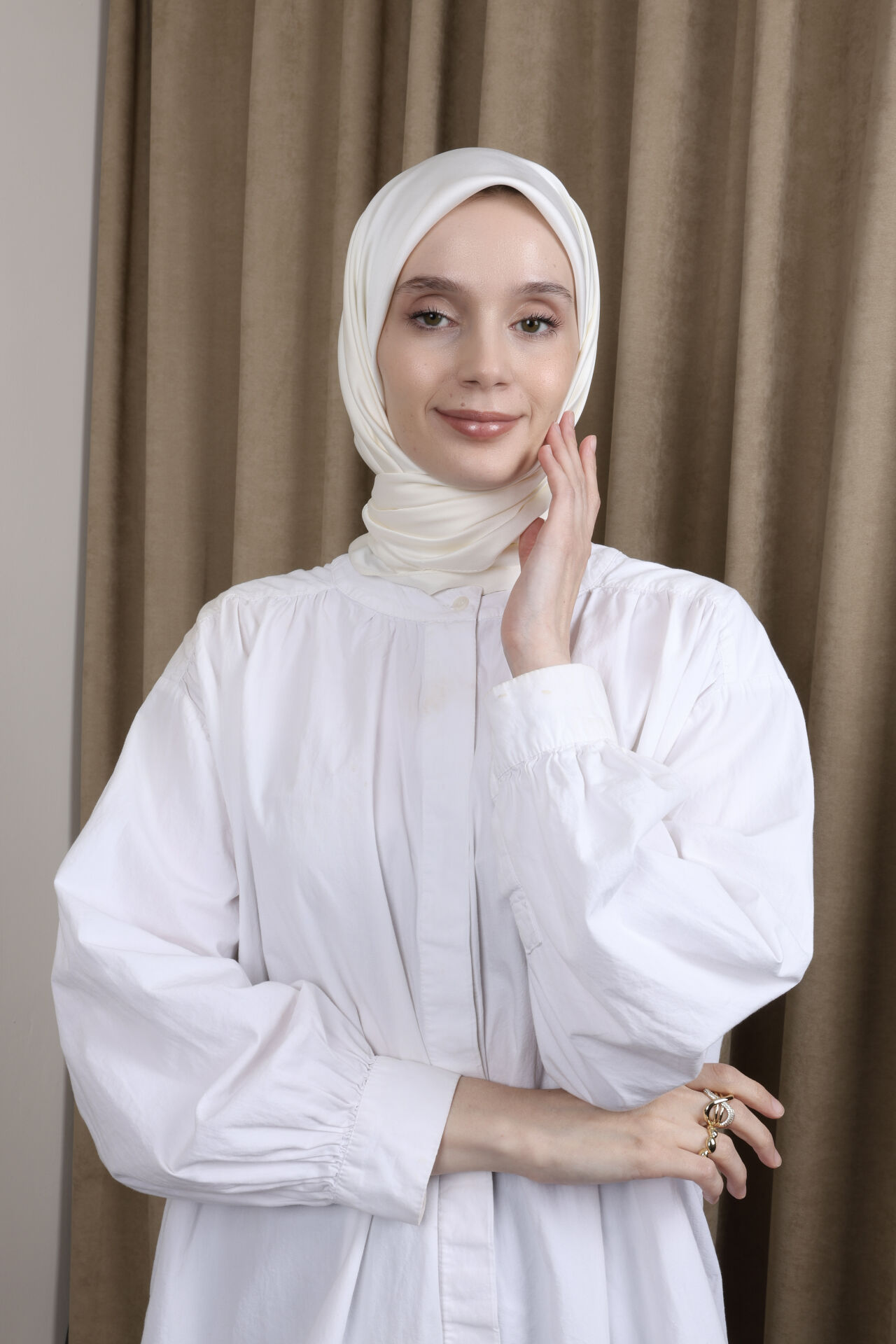 Düz Renkli Rayon Eşarp S-02 Krem