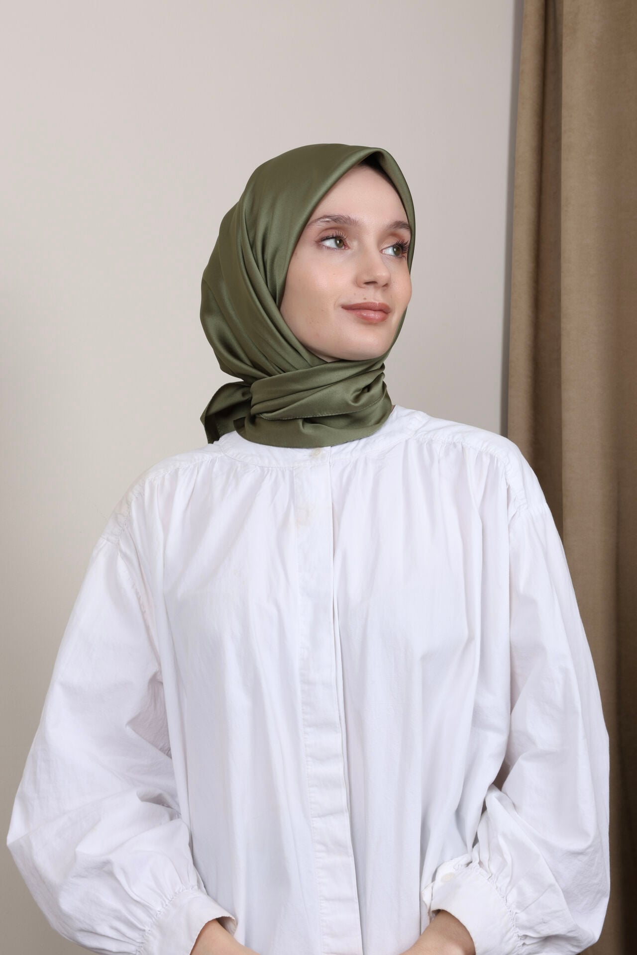 Düz Renkli Rayon Eşarp S-02 Haki Vizon