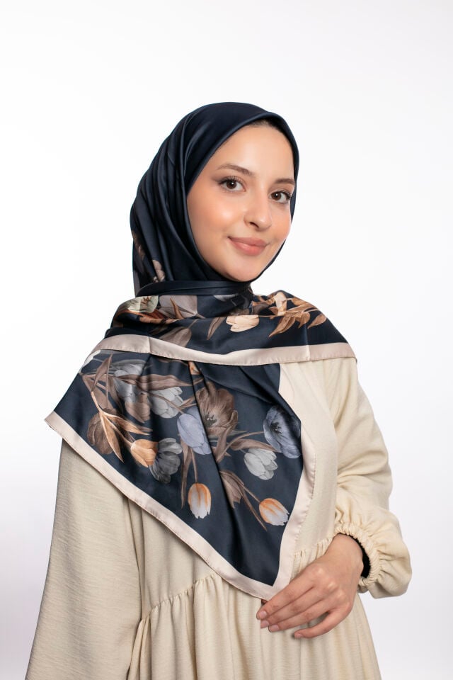 Rayon Eşarp Çiçekli S-01.1 Lacivert