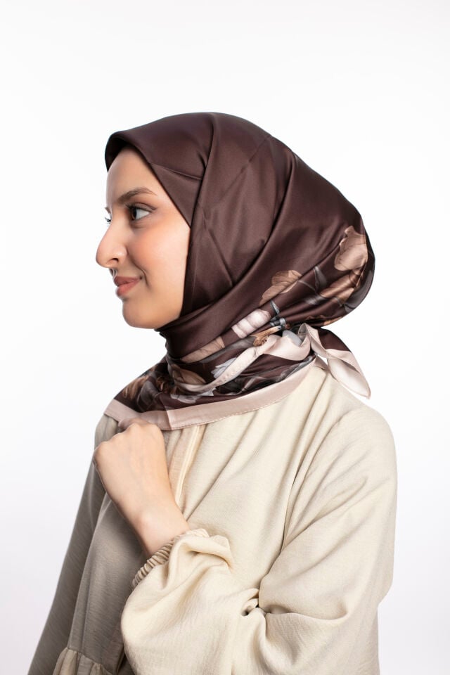 Rayon Eşarp Çiçekli S-01.1 Koyu Kahverengi
