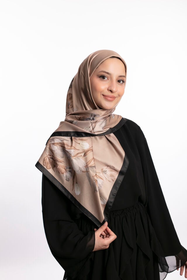 Rayon Eşarp Çiçekli S-01.1 Karamel Beji