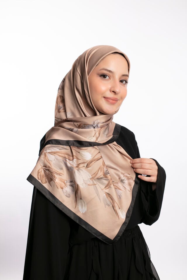 Rayon Eşarp Çiçekli S-01.1 Karamel Beji