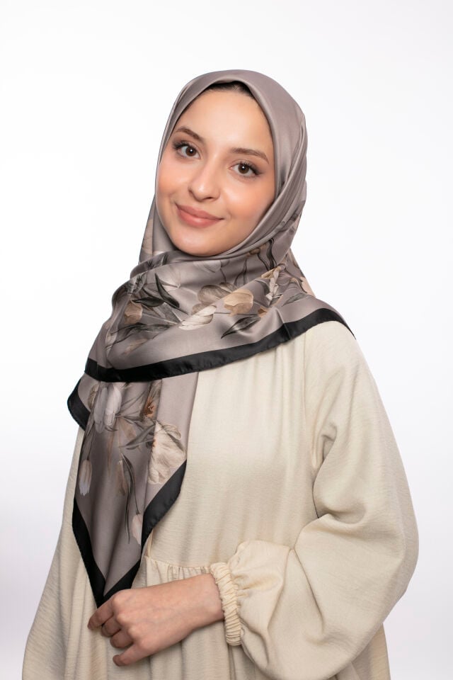 Rayon Eşarp Çiçekli S-01.1 Koyu Gri