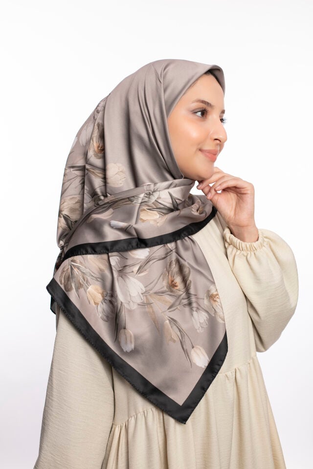 Rayon Eşarp Çiçekli S-01.1 Koyu Gri