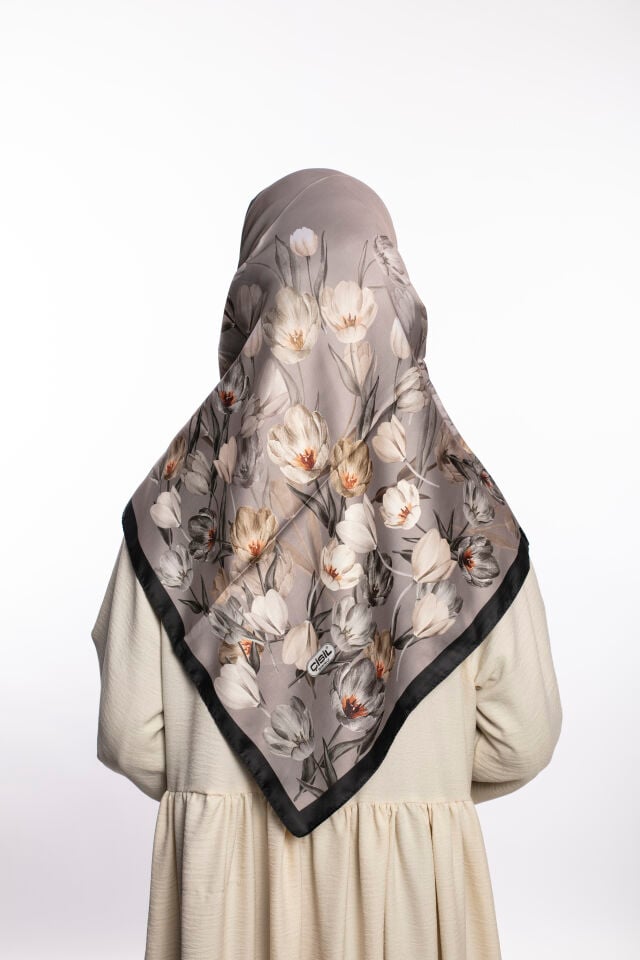 Rayon Eşarp Çiçekli S-01.1 Koyu Gri