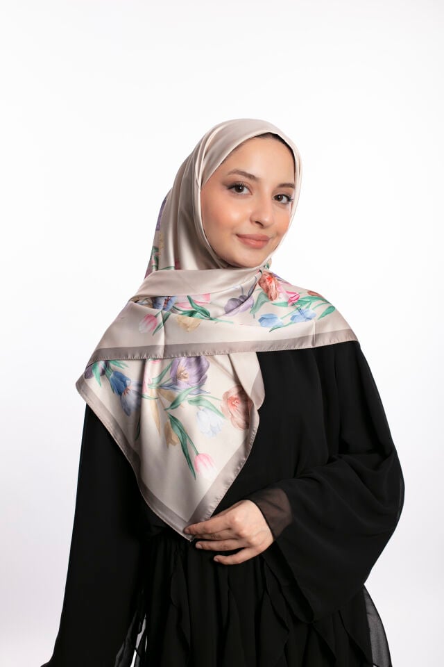 Rayon Eşarp Çiçekli S-01.1 Krem Bej