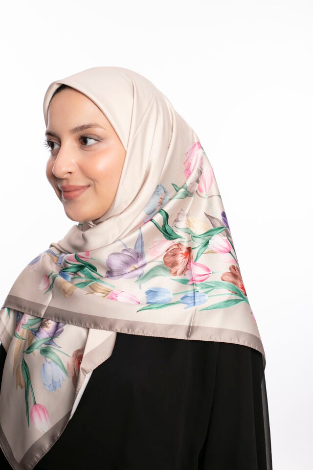 Rayon Eşarp Çiçekli S-01.1 Krem Bej