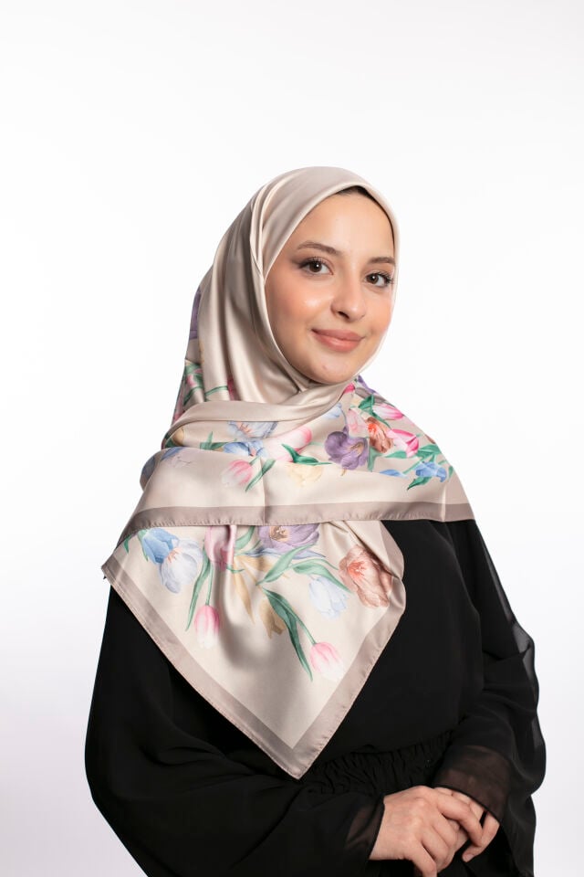 Rayon Eşarp Çiçekli S-01.1 Krem Bej