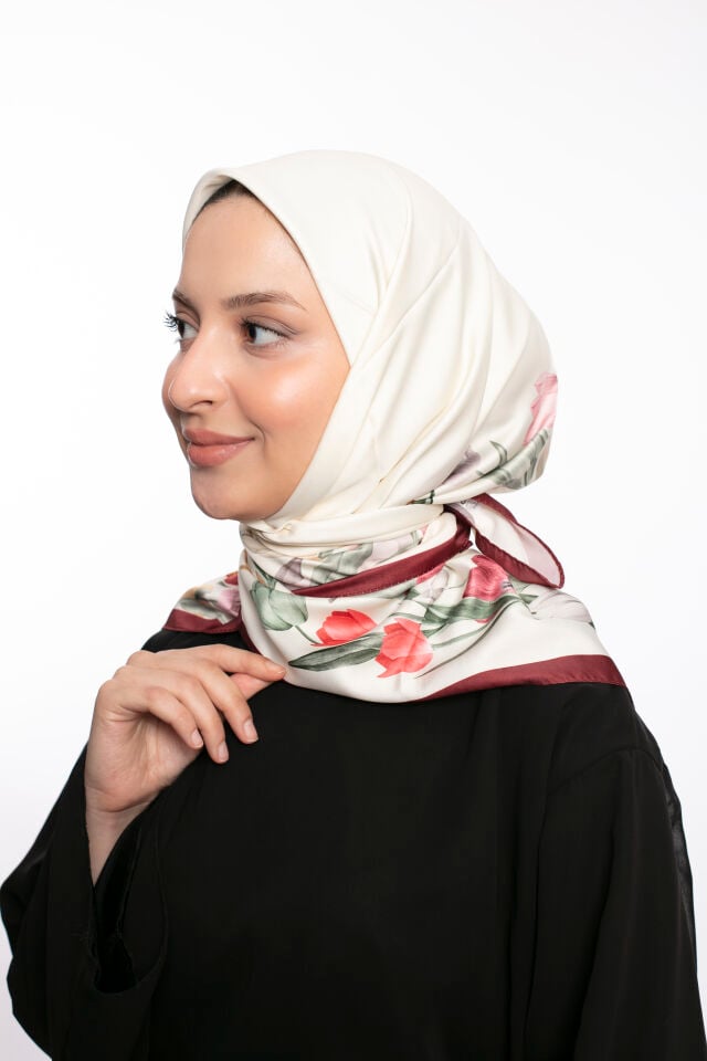 Rayon Eşarp Çiçekli S-01.1 Beyaz
